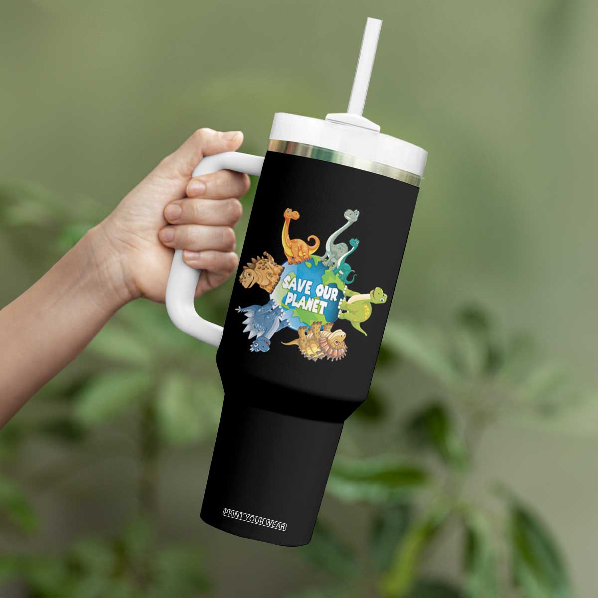 Earth Day Save Our Planet Tumbler With Handle Cute Dinosaurs Around World TS11 Print Your Wear