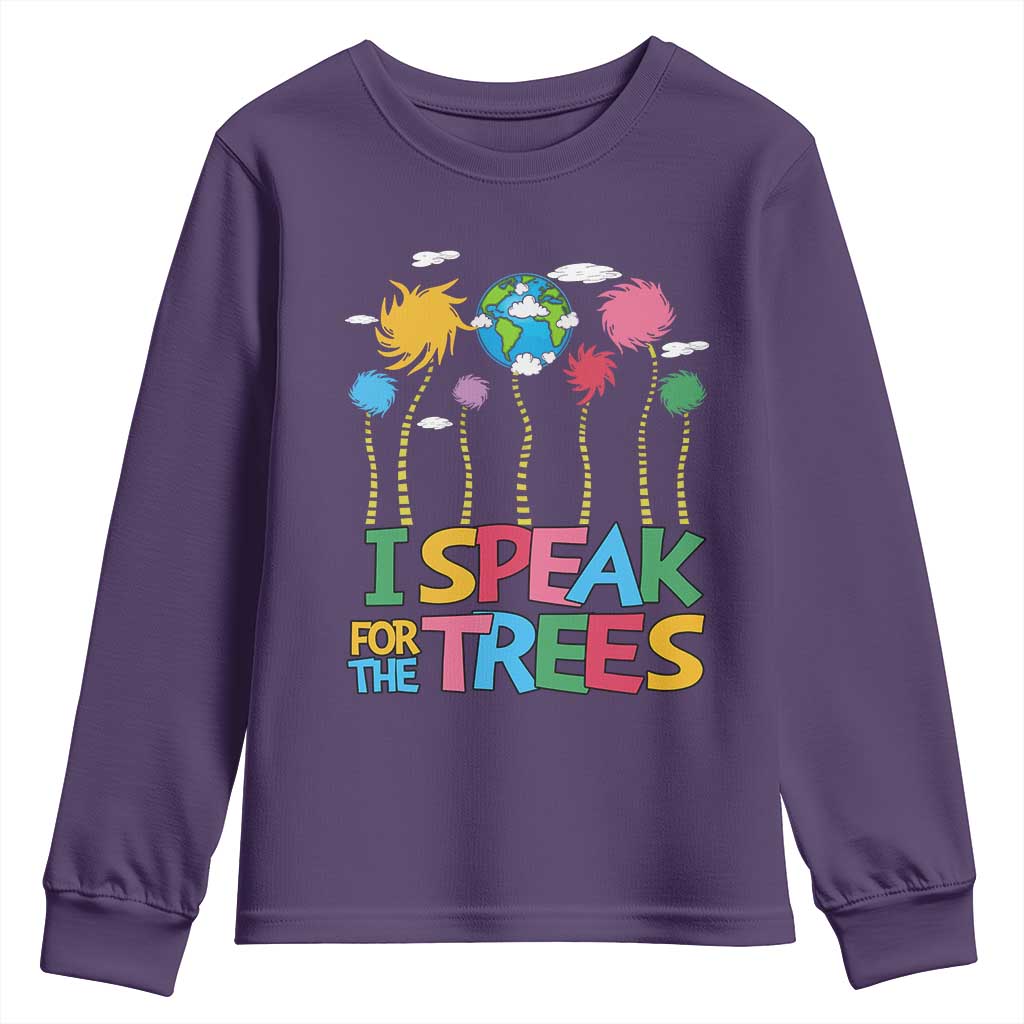 Funny Earth Day I Speak For The Trees Youth Sweatshirt Hippie Trees TS11 Purple Print Your Wear