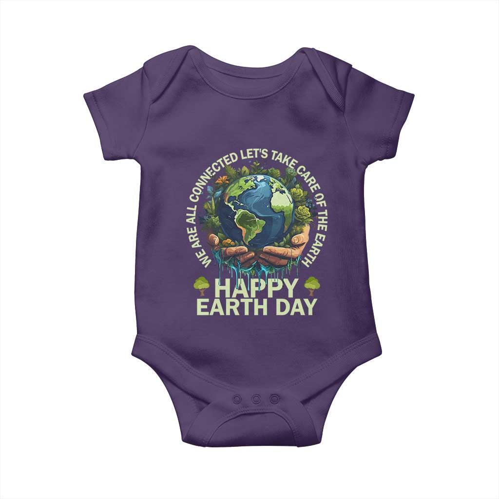 Happy Earth Day Baby Onesie We Are All Connected Let's Take Care Of The Earth TS11 Purple Print Your Wear