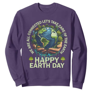 Happy Earth Day Sweatshirt We Are All Connected Let's Take Care Of The Earth TS11 Purple Print Your Wear
