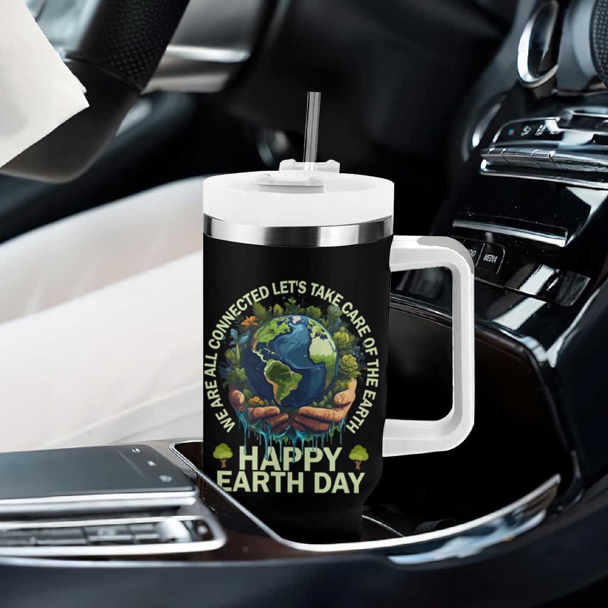 Happy Earth Day Tumbler With Handle We Are All Connected Let's Take Care Of The Earth TS11 Print Your Wear