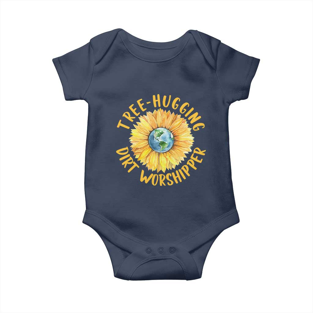 Earth Day Tree Hugging Dirt Worshipper Baby Onesie Earth Sunflower TS11 Navy Print Your Wear