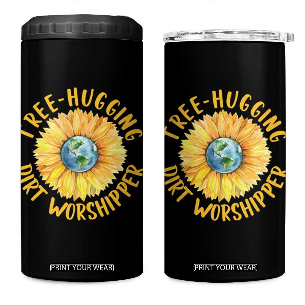 Earth Day Tree Hugging Dirt Worshipper 4 in 1 Can Cooler Tumbler Earth Sunflower TS11 One Size: 16 oz Black Print Your Wear