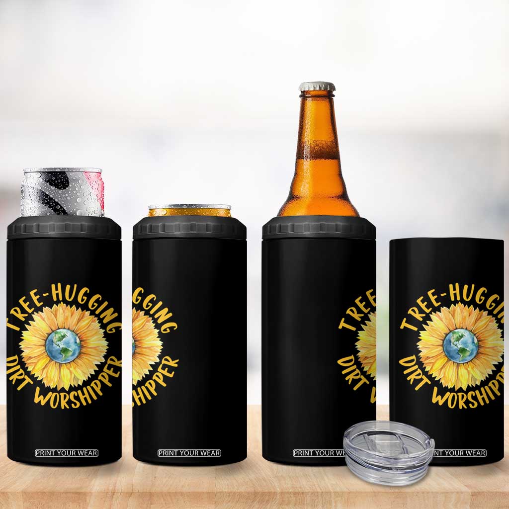 Earth Day Tree Hugging Dirt Worshipper 4 in 1 Can Cooler Tumbler Earth Sunflower TS11 Print Your Wear