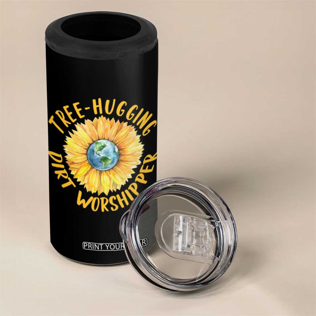 Earth Day Tree Hugging Dirt Worshipper 4 in 1 Can Cooler Tumbler Earth Sunflower TS11 Print Your Wear