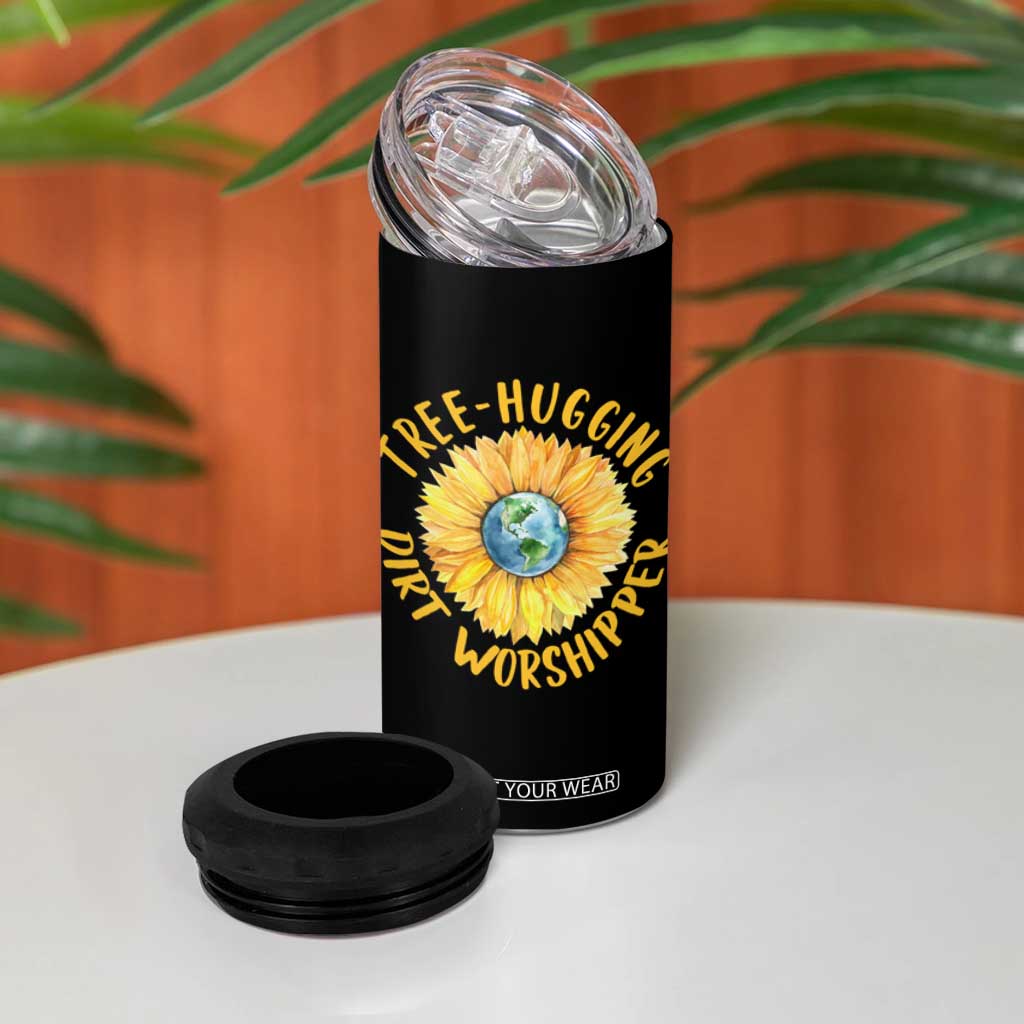 Earth Day Tree Hugging Dirt Worshipper 4 in 1 Can Cooler Tumbler Earth Sunflower TS11 Print Your Wear