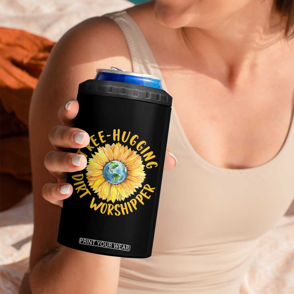 Earth Day Tree Hugging Dirt Worshipper 4 in 1 Can Cooler Tumbler Earth Sunflower TS11 Print Your Wear