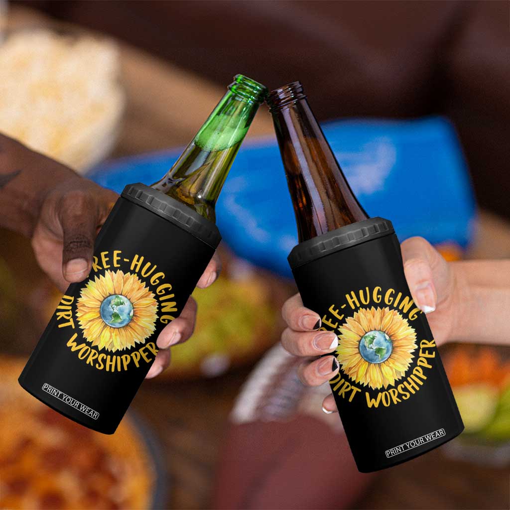 Earth Day Tree Hugging Dirt Worshipper 4 in 1 Can Cooler Tumbler Earth Sunflower TS11 Print Your Wear