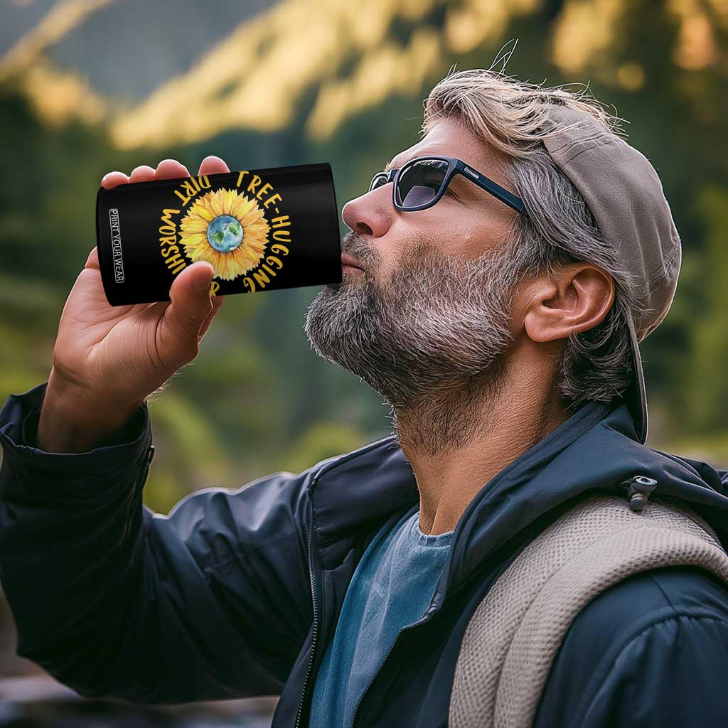 Earth Day Tree Hugging Dirt Worshipper 4 in 1 Can Cooler Tumbler Earth Sunflower TS11 Print Your Wear