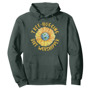 Earth Day Tree Hugging Dirt Worshipper Hoodie Earth Sunflower TS11 Dark Forest Green Print Your Wear