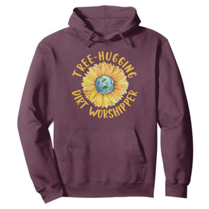 Earth Day Tree Hugging Dirt Worshipper Hoodie Earth Sunflower TS11 Maroon Print Your Wear