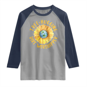 Earth Day Tree Hugging Dirt Worshipper Raglan Shirt Earth Sunflower TS11 Sport Gray Navy Print Your Wear