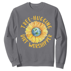 Earth Day Tree Hugging Dirt Worshipper Sweatshirt Earth Sunflower TS11 Charcoal Print Your Wear