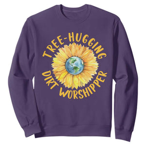 Earth Day Tree Hugging Dirt Worshipper Sweatshirt Earth Sunflower TS11 Purple Print Your Wear