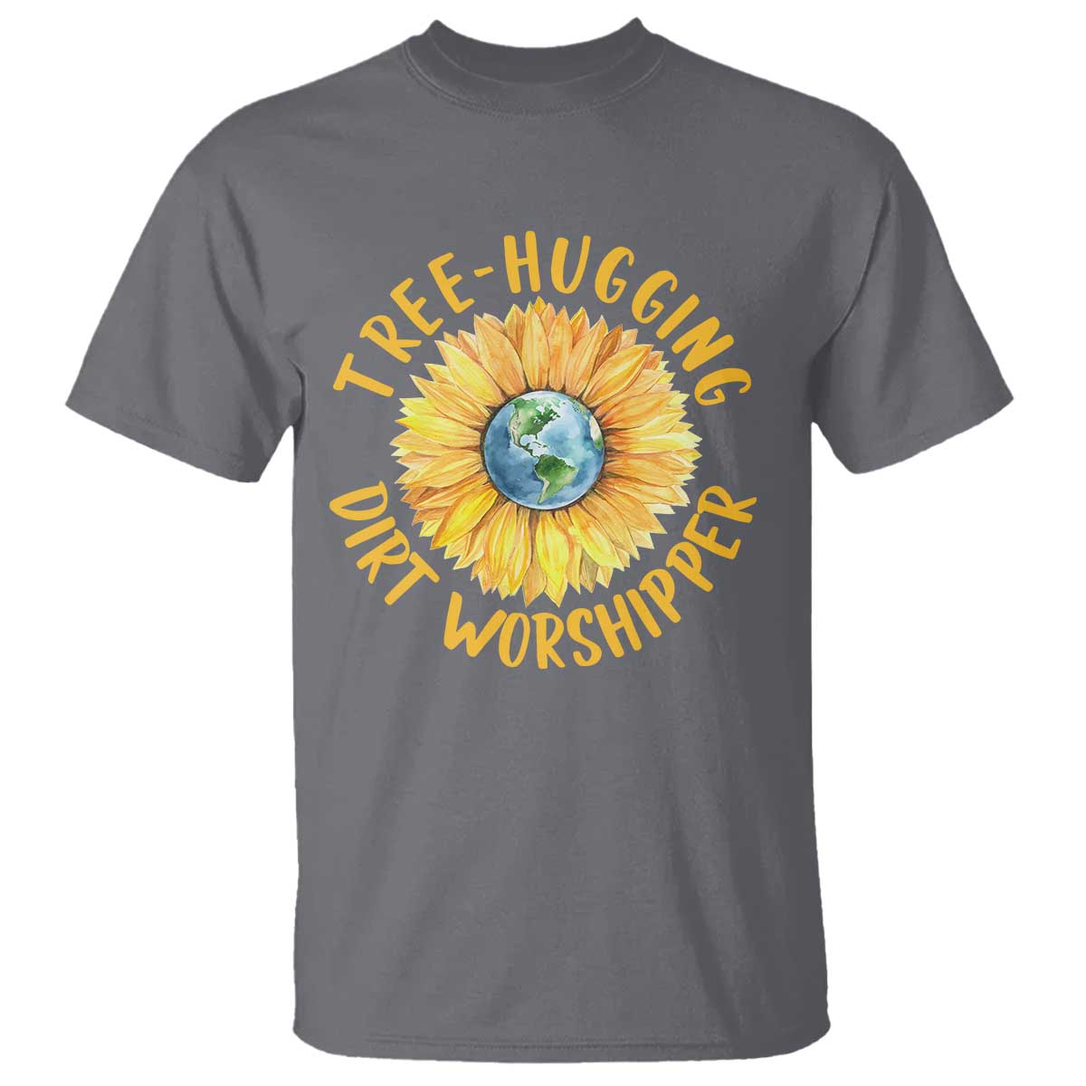 Earth Day Tree Hugging Dirt Worshipper T Shirt Earth Sunflower TS11 Charcoal Print Your Wear