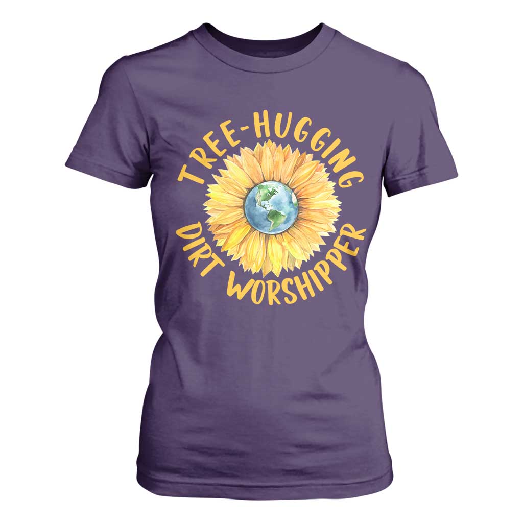 Earth Day Tree Hugging Dirt Worshipper T Shirt For Women Earth Sunflower TS11 Purple Print Your Wear