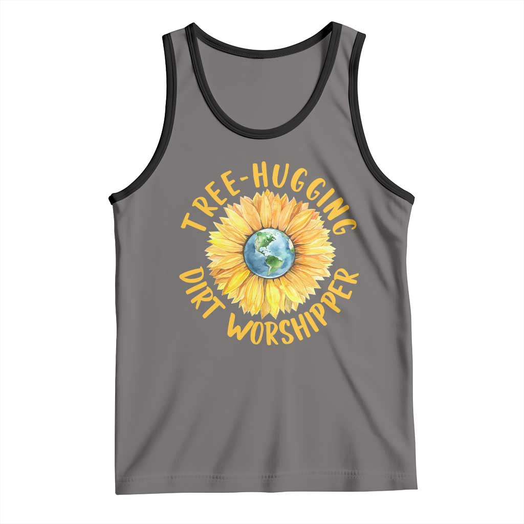 Earth Day Tree Hugging Dirt Worshipper Tank Top Earth Sunflower TS11 Deep Heather Black Print Your Wear