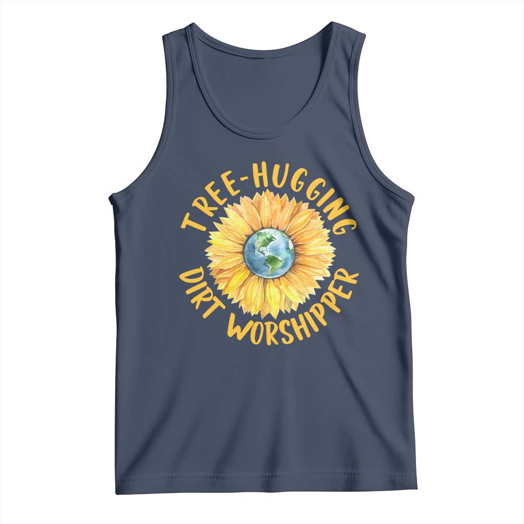 Earth Day Tree Hugging Dirt Worshipper Tank Top Earth Sunflower TS11 Navy Print Your Wear