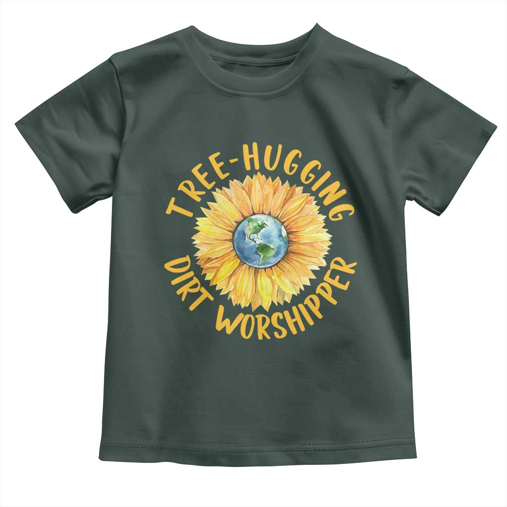 Earth Day Tree Hugging Dirt Worshipper Toddler T Shirt Earth Sunflower TS11 Dark Forest Green Print Your Wear