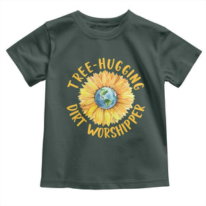 Earth Day Tree Hugging Dirt Worshipper Toddler T Shirt Earth Sunflower TS11 Dark Forest Green Print Your Wear