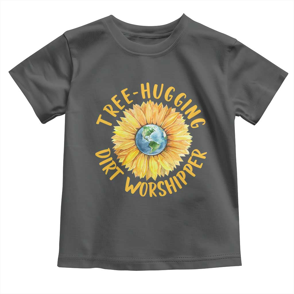 Earth Day Tree Hugging Dirt Worshipper Toddler T Shirt Earth Sunflower TS11 Dark Heather Print Your Wear