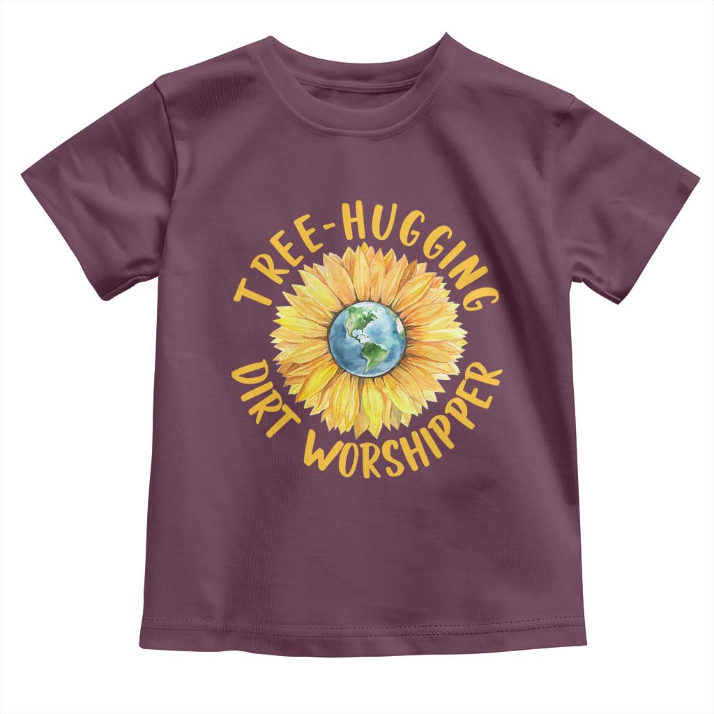 Earth Day Tree Hugging Dirt Worshipper Toddler T Shirt Earth Sunflower TS11 Maroon Print Your Wear