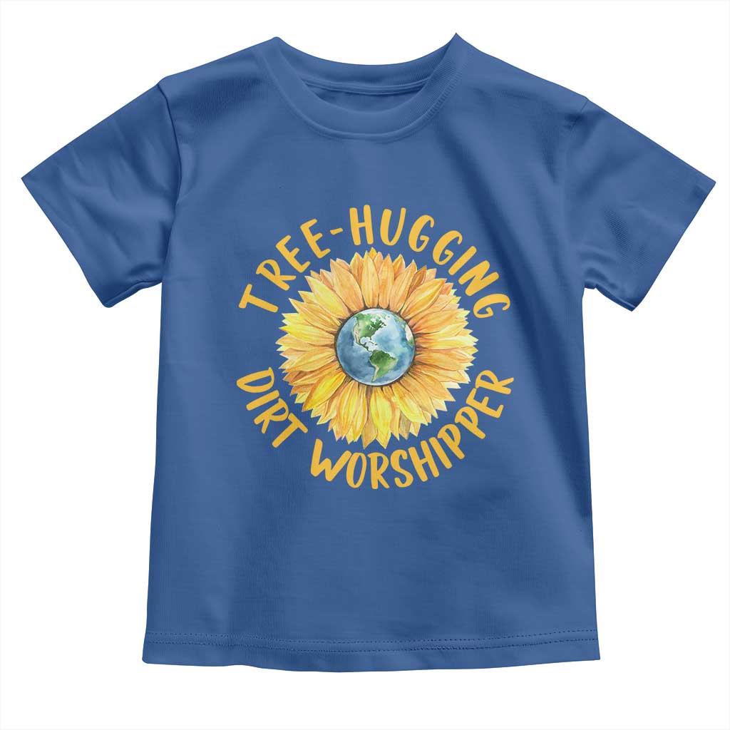 Earth Day Tree Hugging Dirt Worshipper Toddler T Shirt Earth Sunflower TS11 Royal Blue Print Your Wear