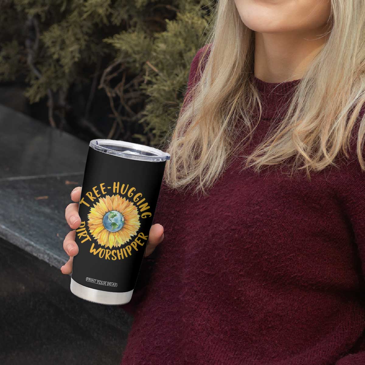 Earth Day Tree Hugging Dirt Worshipper Tumbler Cup Earth Sunflower TS11 Print Your Wear