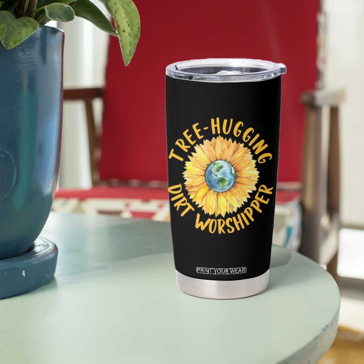 Earth Day Tree Hugging Dirt Worshipper Tumbler Cup Earth Sunflower TS11 Print Your Wear