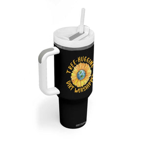 Earth Day Tree Hugging Dirt Worshipper Tumbler With Handle Earth Sunflower TS11 Print Your Wear