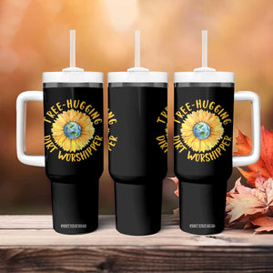 Earth Day Tree Hugging Dirt Worshipper Tumbler With Handle Earth Sunflower TS11 Print Your Wear