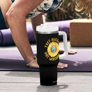 Earth Day Tree Hugging Dirt Worshipper Tumbler With Handle Earth Sunflower TS11 Print Your Wear