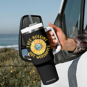 Earth Day Tree Hugging Dirt Worshipper Tumbler With Handle Earth Sunflower TS11 Print Your Wear