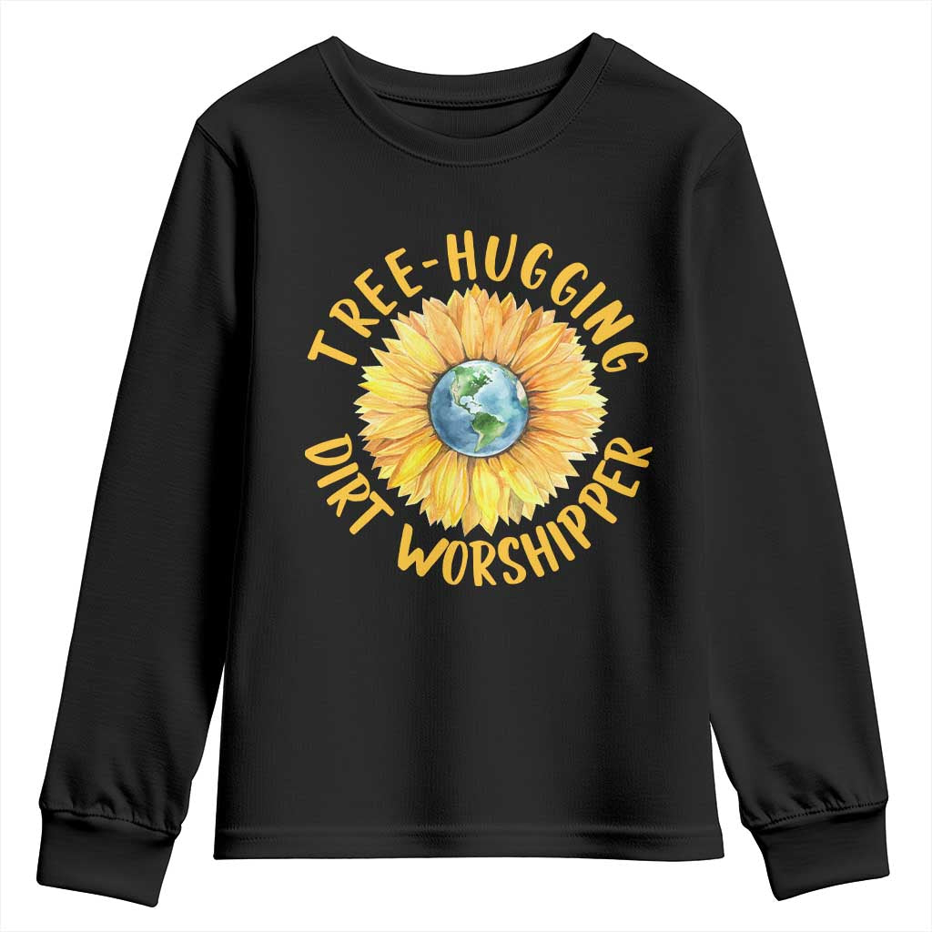Earth Day Tree Hugging Dirt Worshipper Youth Sweatshirt Earth Sunflower TS11 Black Print Your Wear