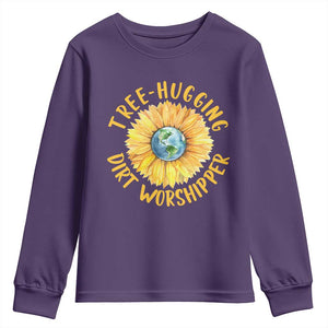 Earth Day Tree Hugging Dirt Worshipper Youth Sweatshirt Earth Sunflower TS11 Purple Print Your Wear