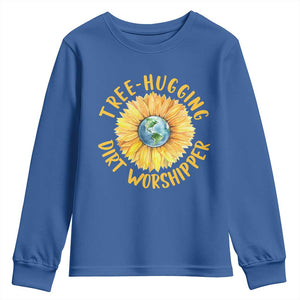 Earth Day Tree Hugging Dirt Worshipper Youth Sweatshirt Earth Sunflower TS11 Royal Blue Print Your Wear