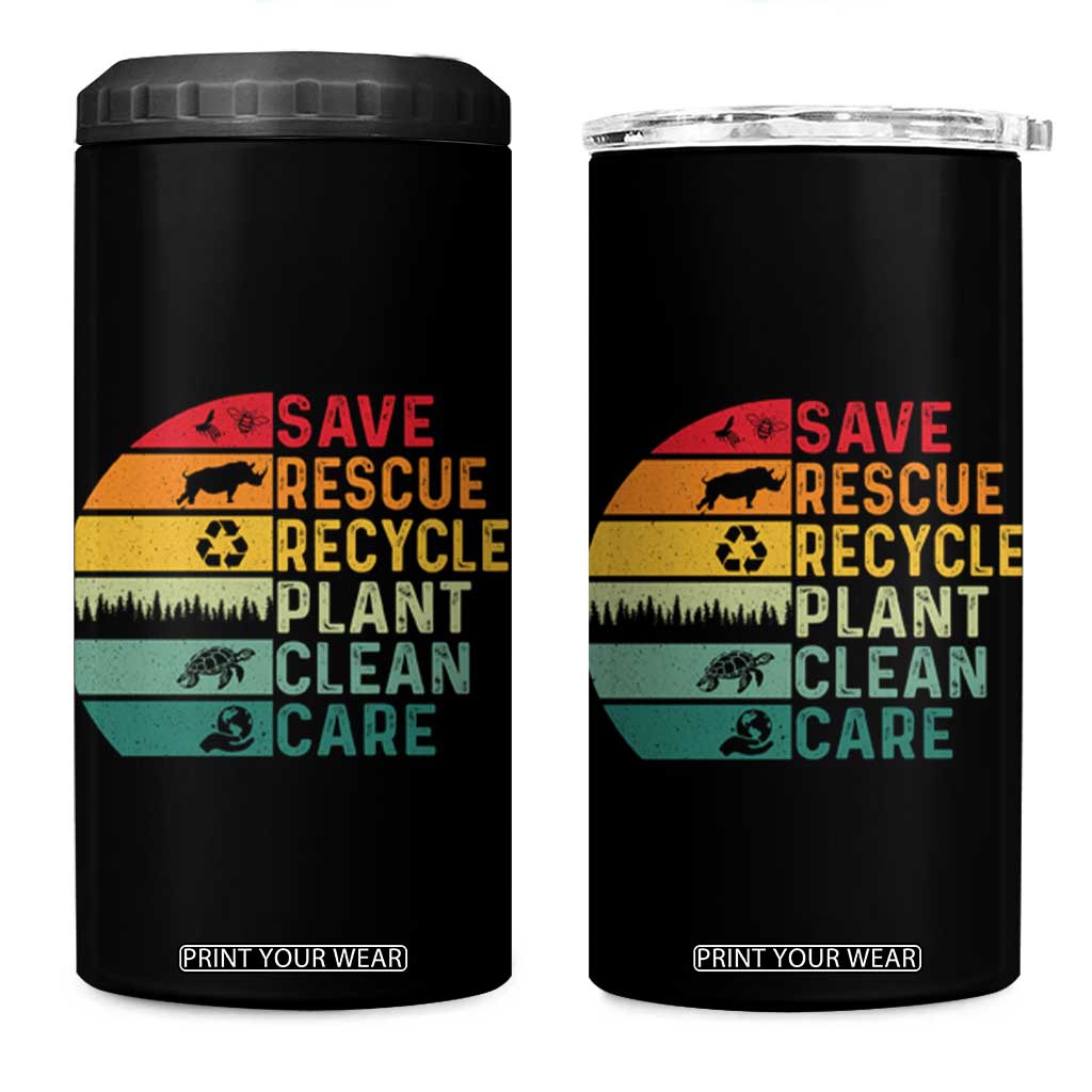 Earth Day 4 in 1 Can Cooler Tumbler Save Bees Rescue Animals Recycle Plastic TS11 One Size: 16 oz Black Print Your Wear