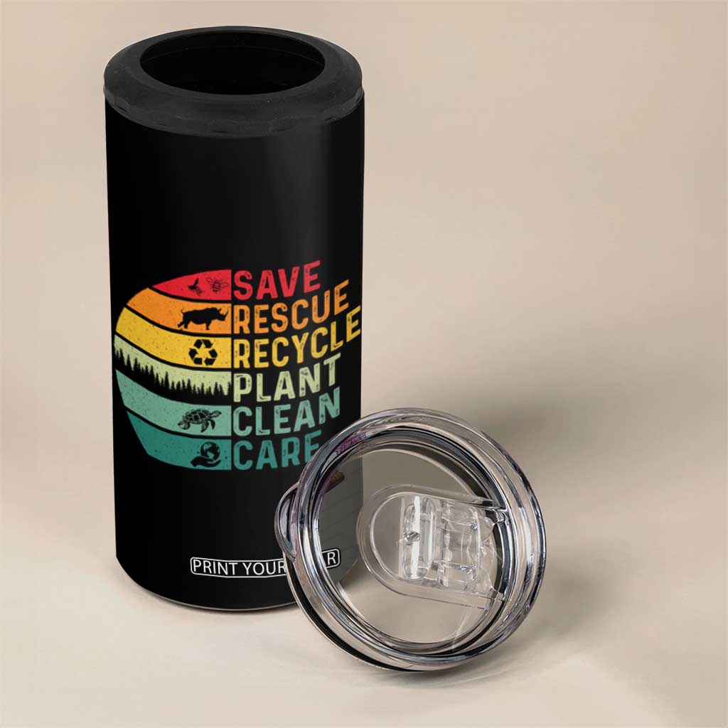 Earth Day 4 in 1 Can Cooler Tumbler Save Bees Rescue Animals Recycle Plastic TS11 Print Your Wear