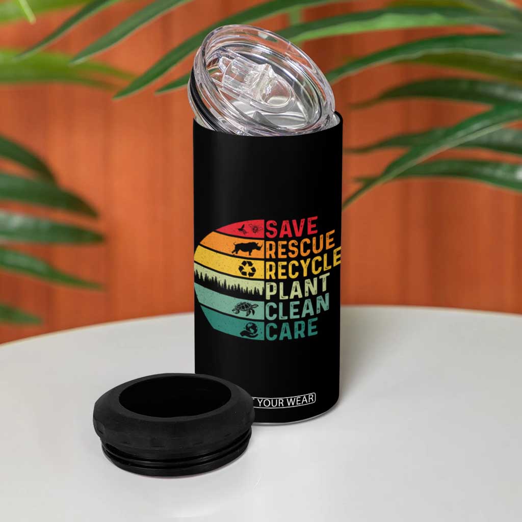 Earth Day 4 in 1 Can Cooler Tumbler Save Bees Rescue Animals Recycle Plastic TS11 Print Your Wear