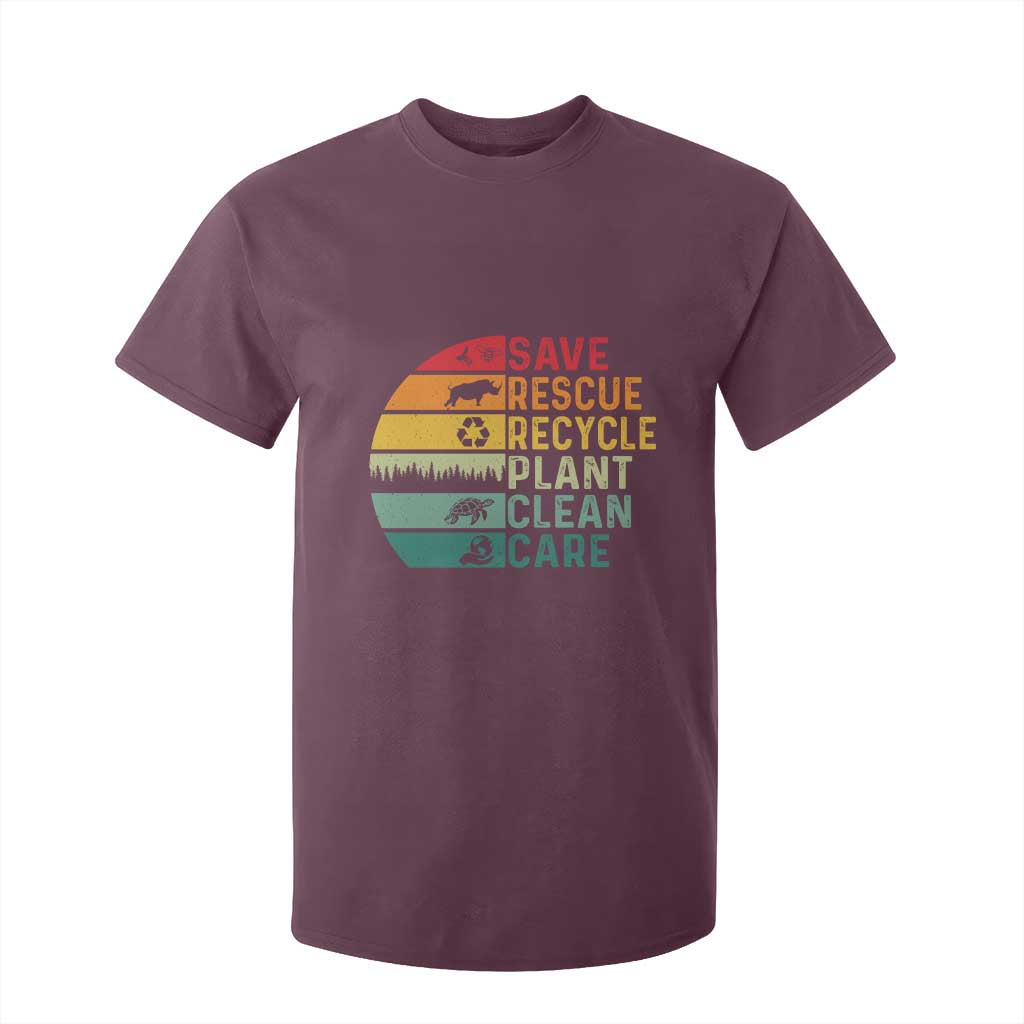 Earth Day T Shirt For Kid Save Bees Rescue Animals Recycle Plastic TS11 Maroon Print Your Wear