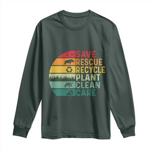 Earth Day Long Sleeve Shirt Save Bees Rescue Animals Recycle Plastic TS11 Dark Forest Green Print Your Wear