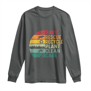 Earth Day Long Sleeve Shirt Save Bees Rescue Animals Recycle Plastic TS11 Dark Heather Print Your Wear
