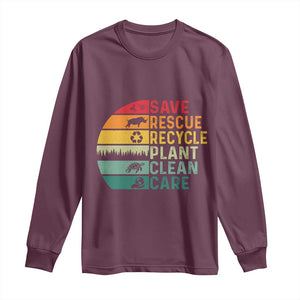 Earth Day Long Sleeve Shirt Save Bees Rescue Animals Recycle Plastic TS11 Maroon Print Your Wear