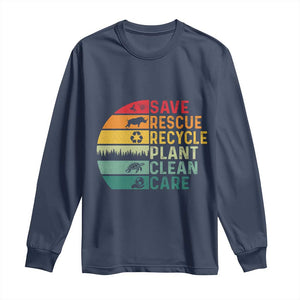 Earth Day Long Sleeve Shirt Save Bees Rescue Animals Recycle Plastic TS11 Navy Print Your Wear