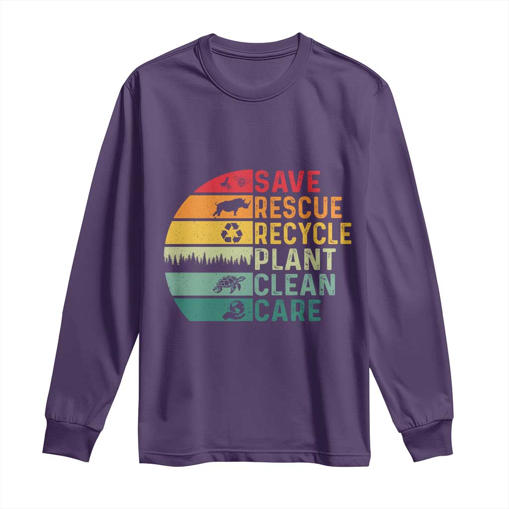 Earth Day Long Sleeve Shirt Save Bees Rescue Animals Recycle Plastic TS11 Purple Print Your Wear