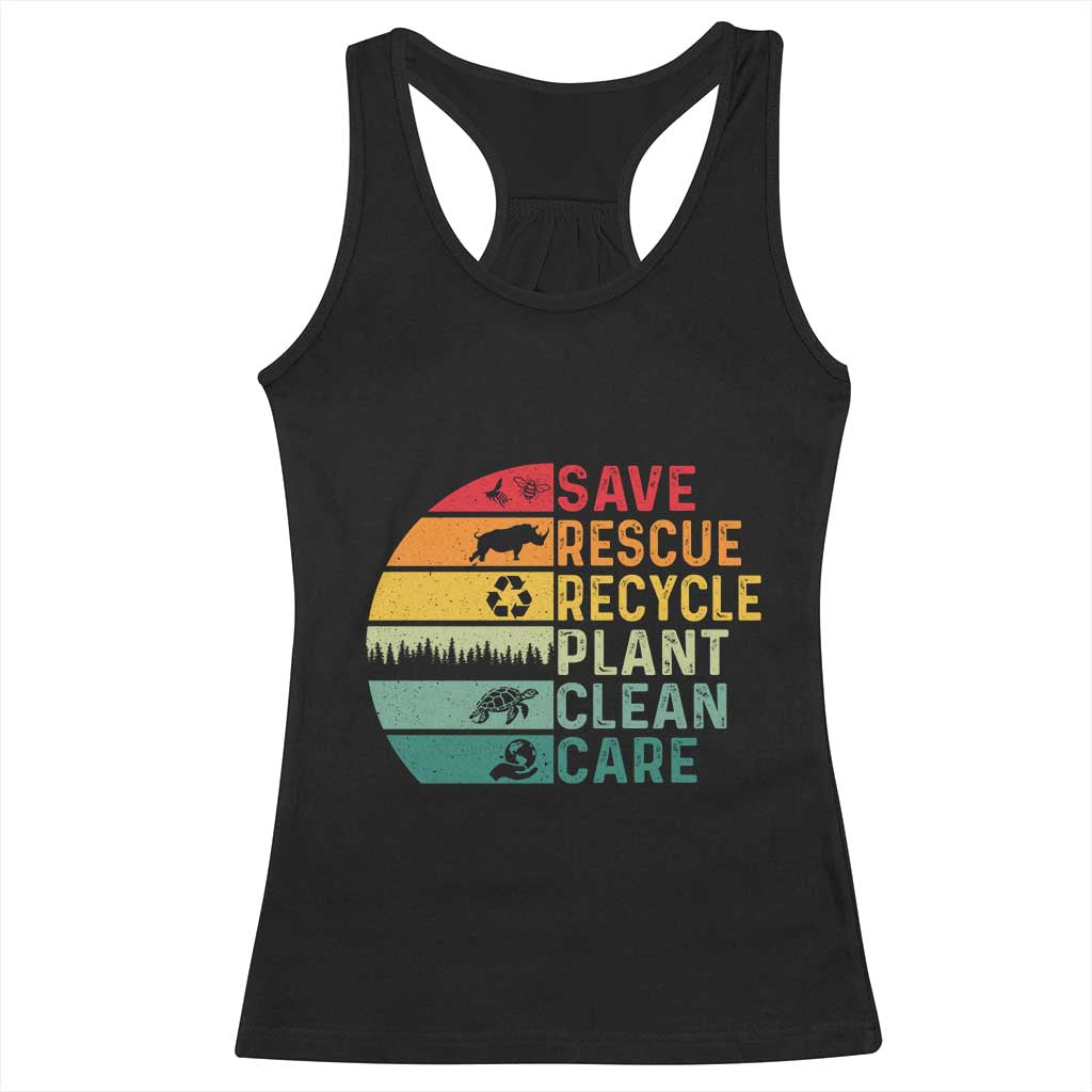 Earth Day Racerback Tank Top Save Bees Rescue Animals Recycle Plastic TS11 Black Print Your Wear