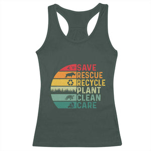 Earth Day Racerback Tank Top Save Bees Rescue Animals Recycle Plastic TS11 Dark Forest Green Print Your Wear