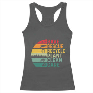 Earth Day Racerback Tank Top Save Bees Rescue Animals Recycle Plastic TS11 Dark Heather Print Your Wear