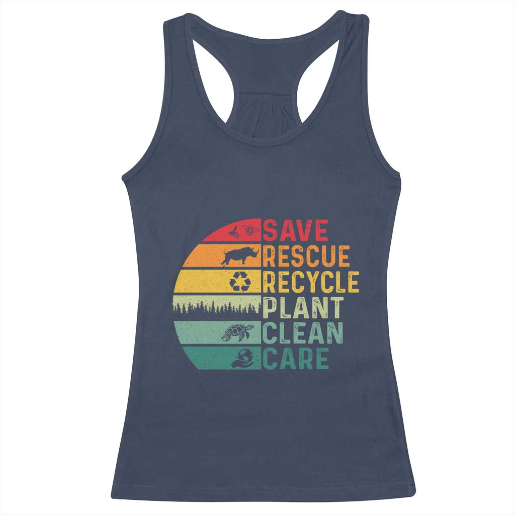 Earth Day Racerback Tank Top Save Bees Rescue Animals Recycle Plastic TS11 Navy Print Your Wear