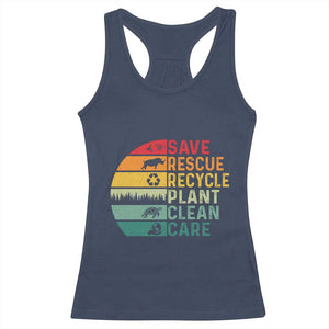 Earth Day Racerback Tank Top Save Bees Rescue Animals Recycle Plastic TS11 Navy Print Your Wear
